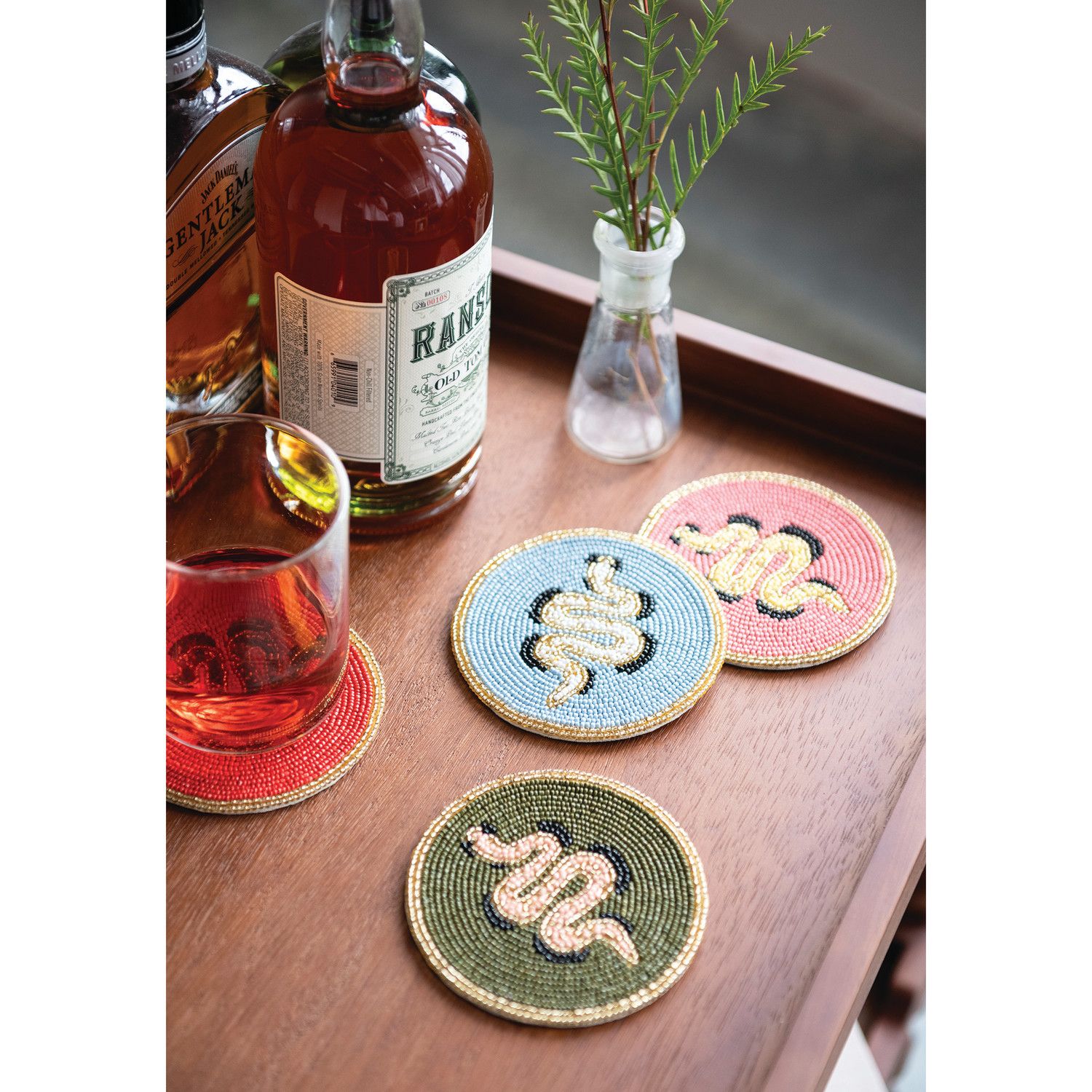 Beaded Snake Coasters, Set of 4