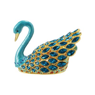 Enameled Metal Swan Trinket Box