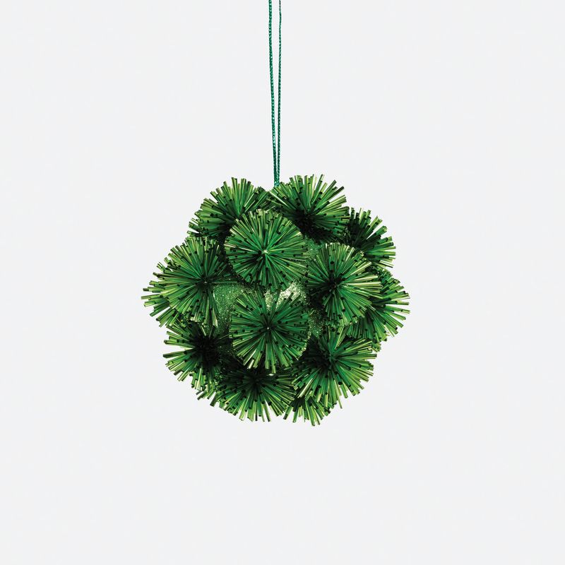 Festive Fiber Blend Pom Pom Ornament Green