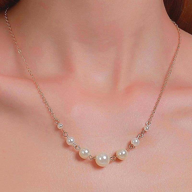 White Gold-Plated Gold Toned Pearl Studded Contemporary Necklace for Women