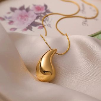 Gold Plated Glossy Chunky Dome Drop Pendant for Women