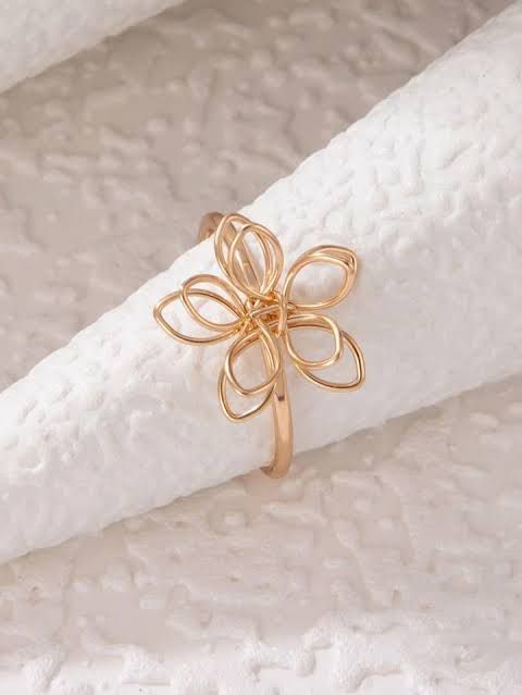 Women Gold Plated Adjustable Floral Finger Ring