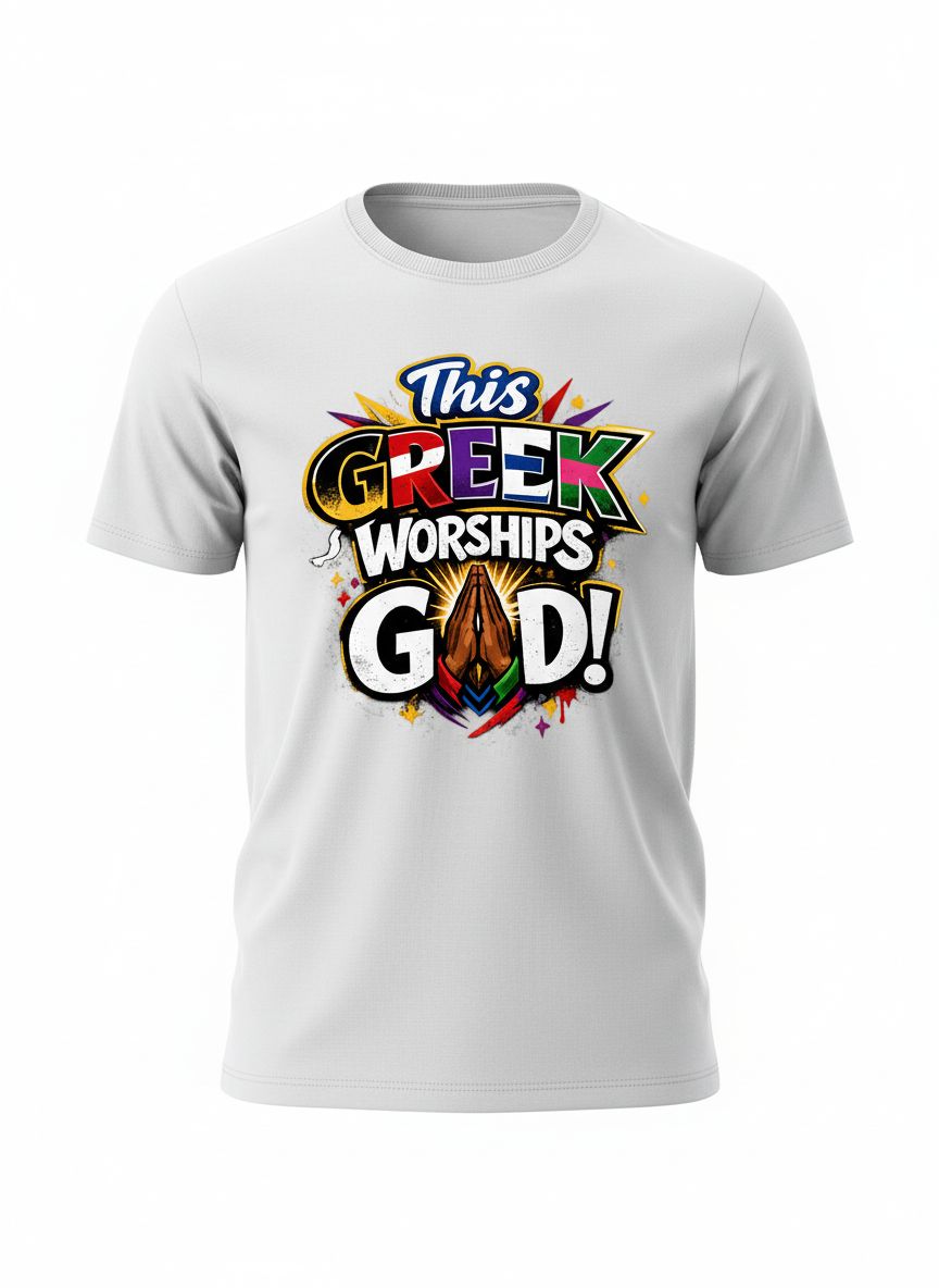 This Greek Worships God” Faith &amp; Greek Life T-Shirt