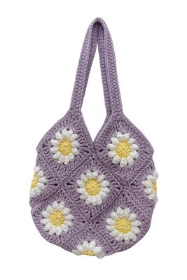 Purple Granny Square Tote Handbag