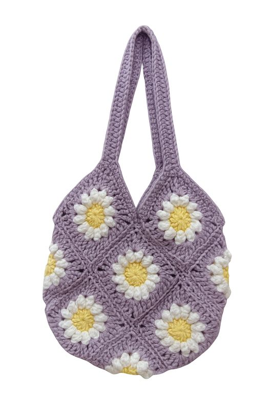 Purple Granny Square Tote Handbag