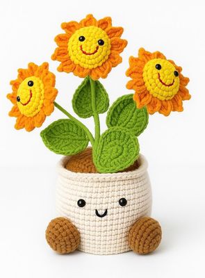 Triple smiley sunflower pot big