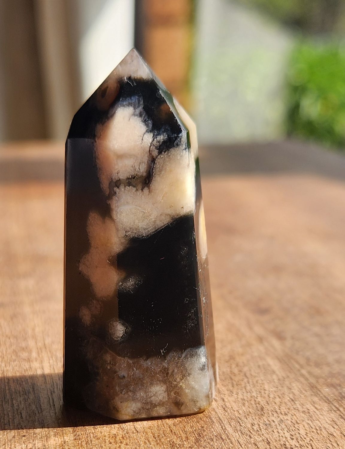 Black Flower Agate Obelisk