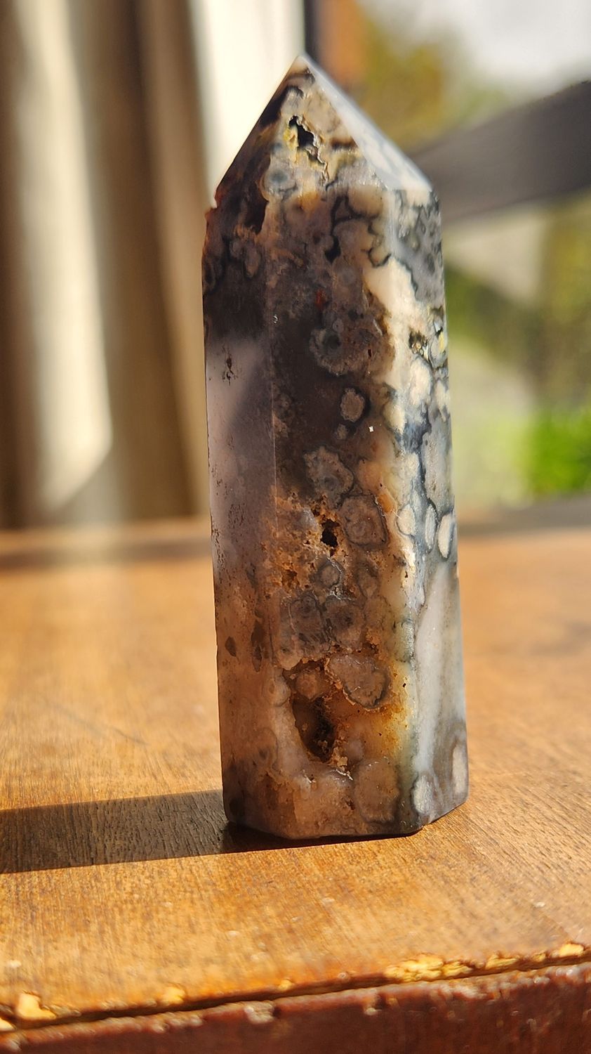 Black Flower Agate Obelisk