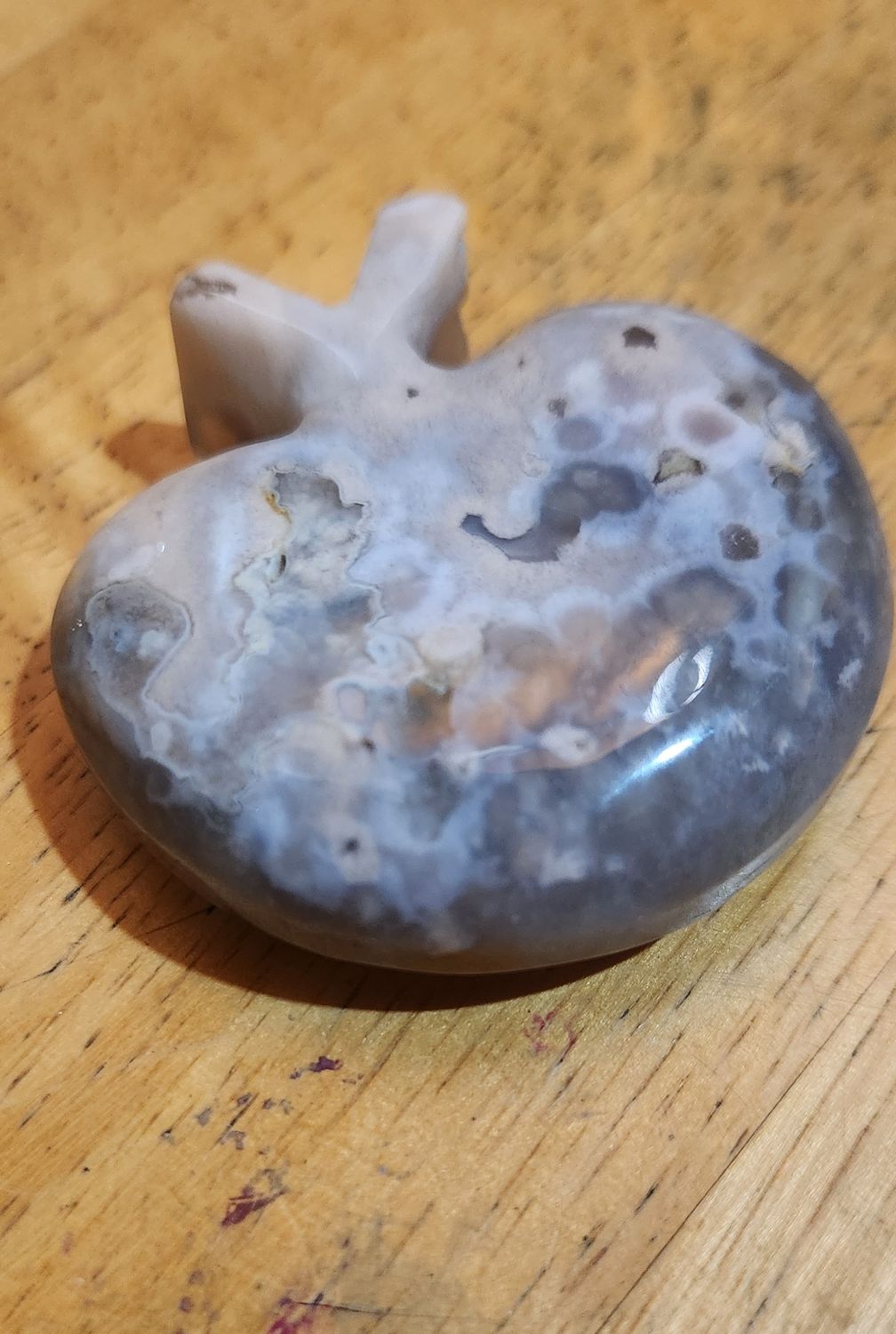 Orbicular Ocean Jasper Hand Carved Cherry