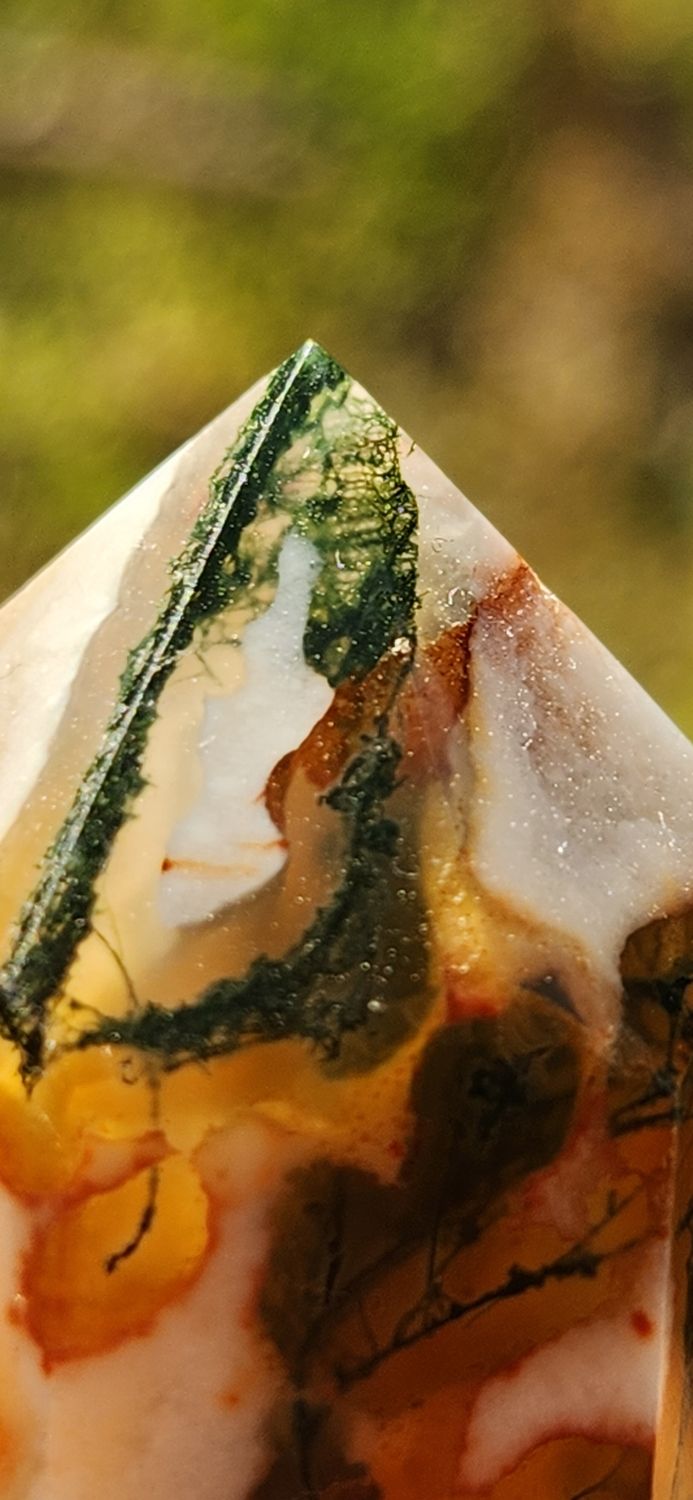 Carnelian Moss Agate Obelisk