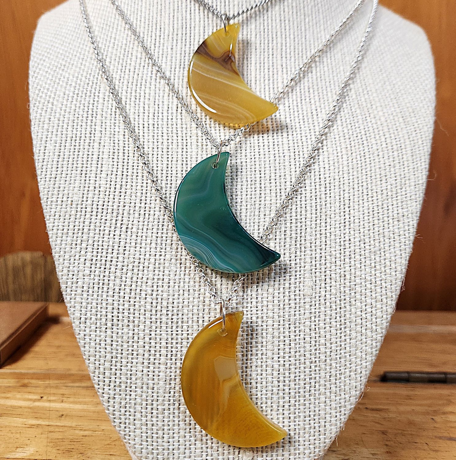Banded Agate Moon Pendants