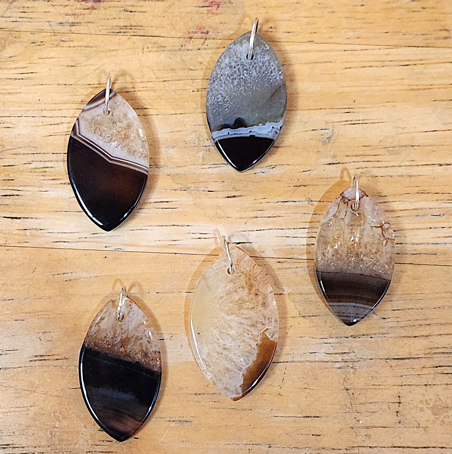 Black, White and Brown Agate Marquise Pendants