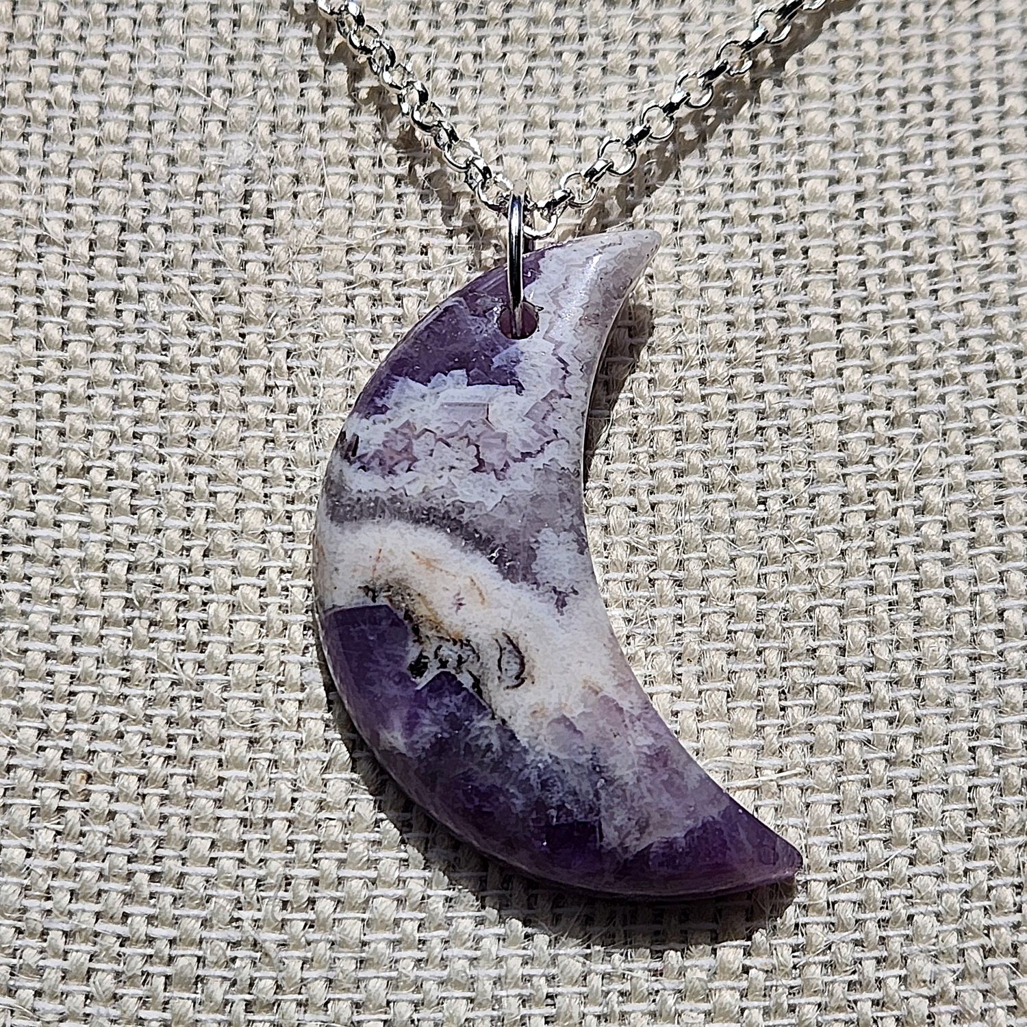 Chevron Amethyst Crescent Moon Pendant