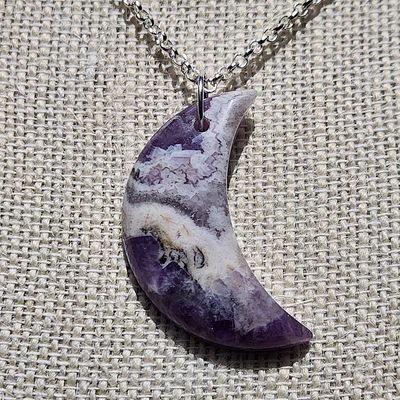 Chevron Amethyst Crescent Moon Pendant