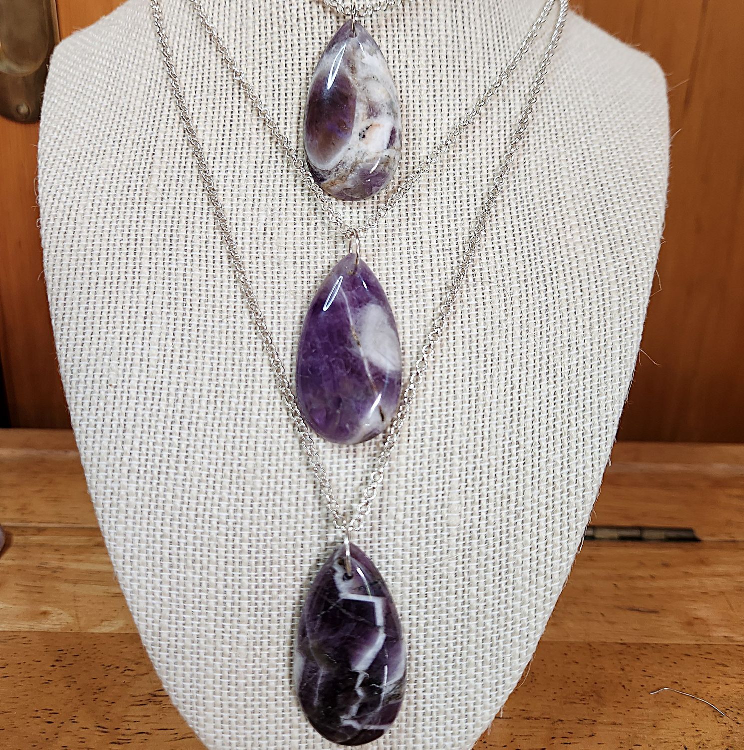 Chevron Amethyst Teardrop Pendant