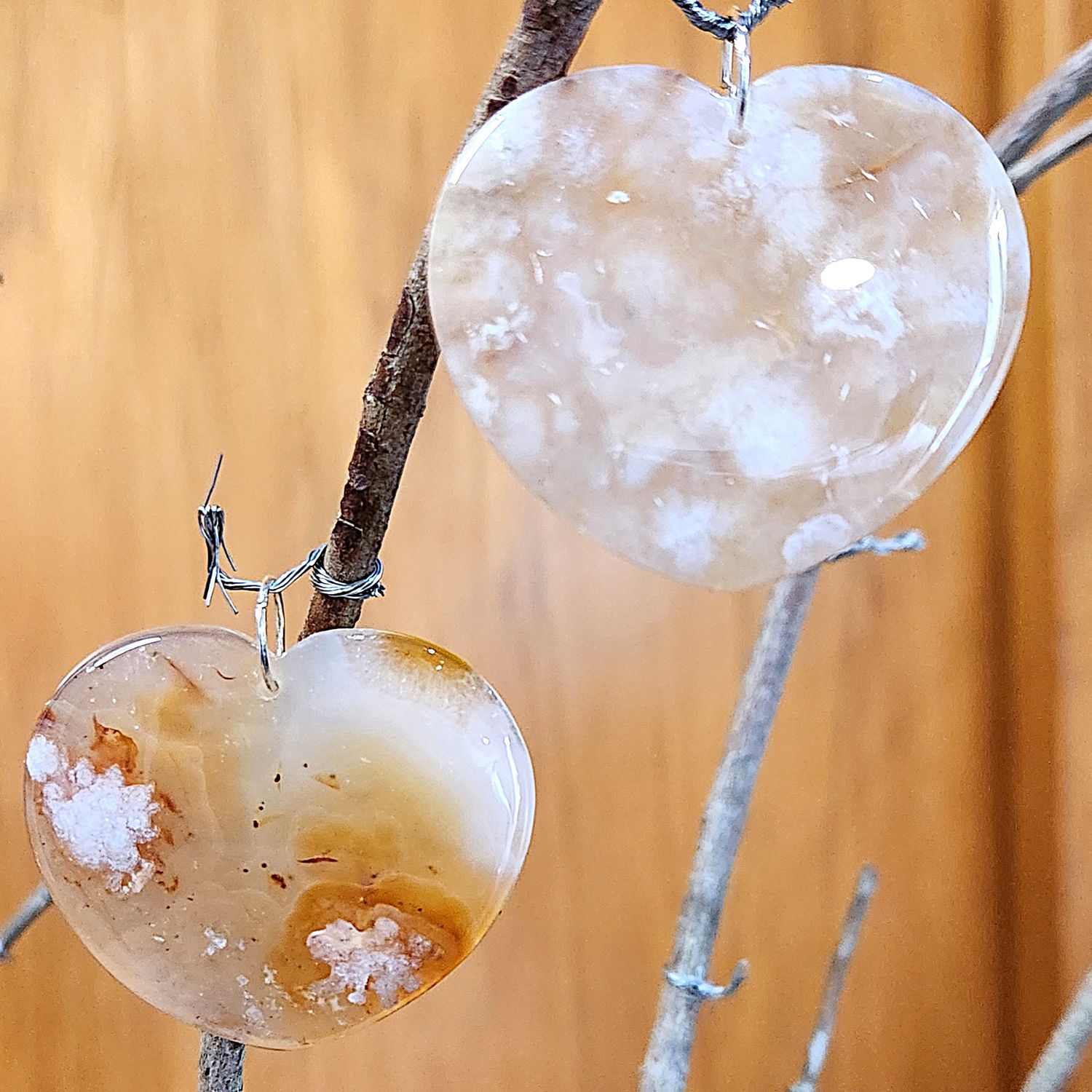 Flower Agate Heart Pendants