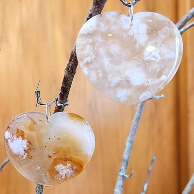 Flower Agate Heart Pendants