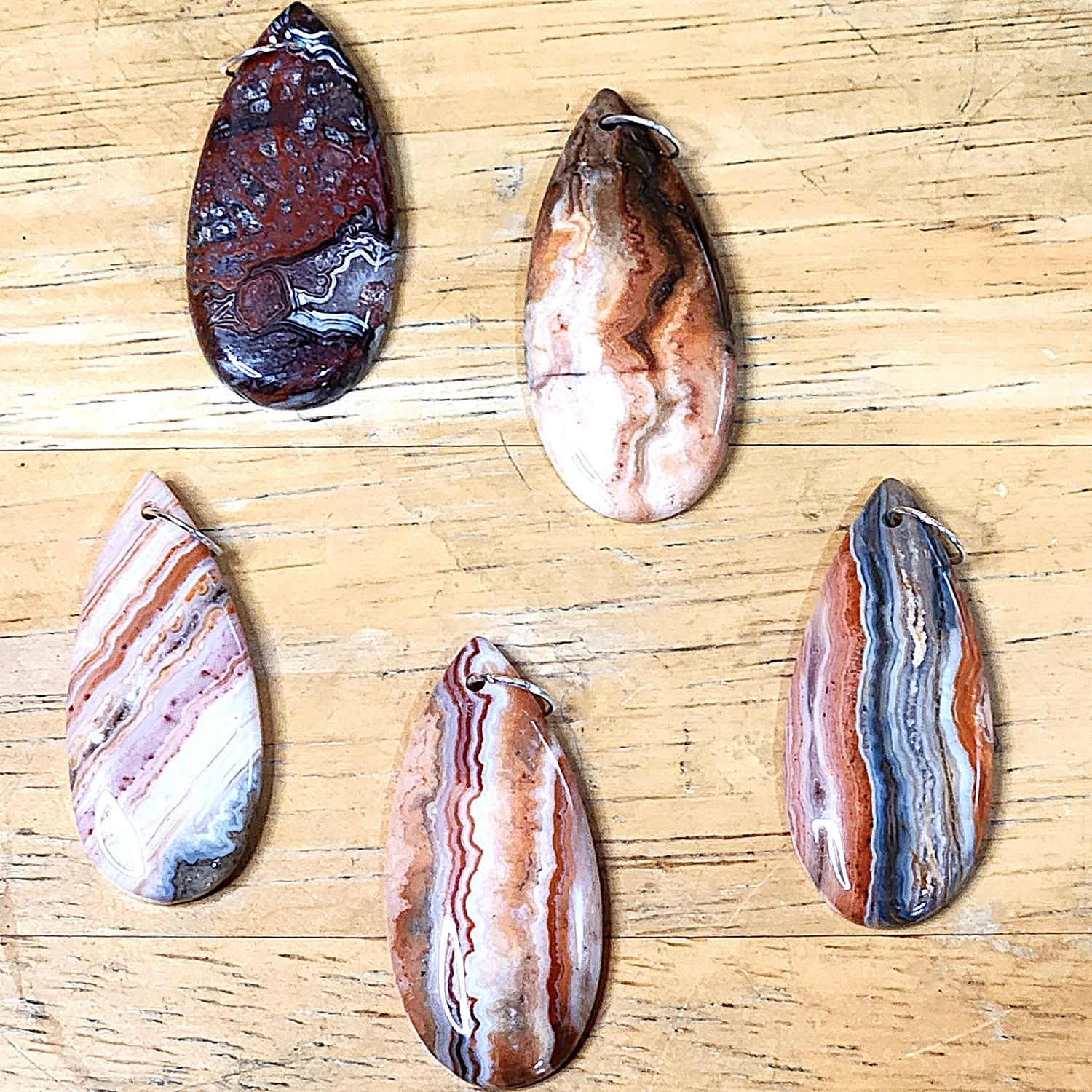 Mexican Crazy Lace Teardrop Pendants