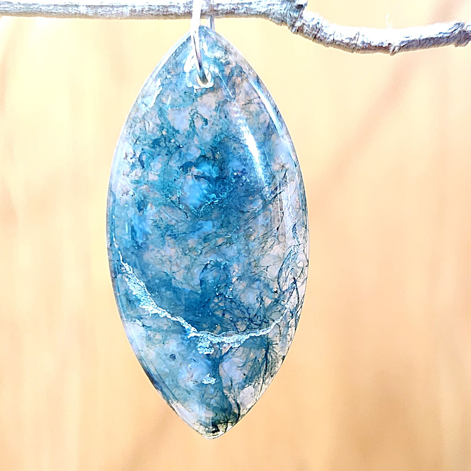 Moss Agate Marquise Pendant