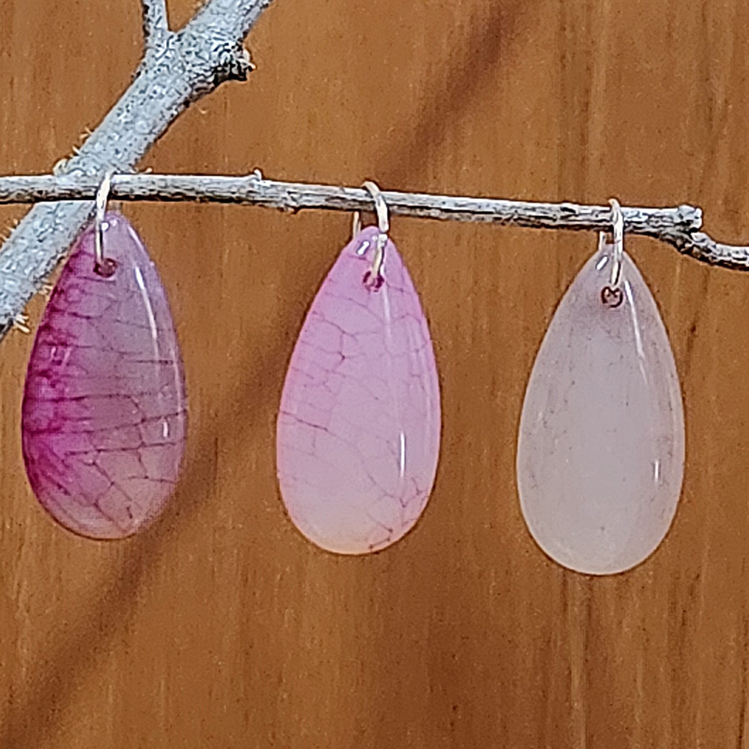 Pink Dragons Vein Agate Teardrop Pendants