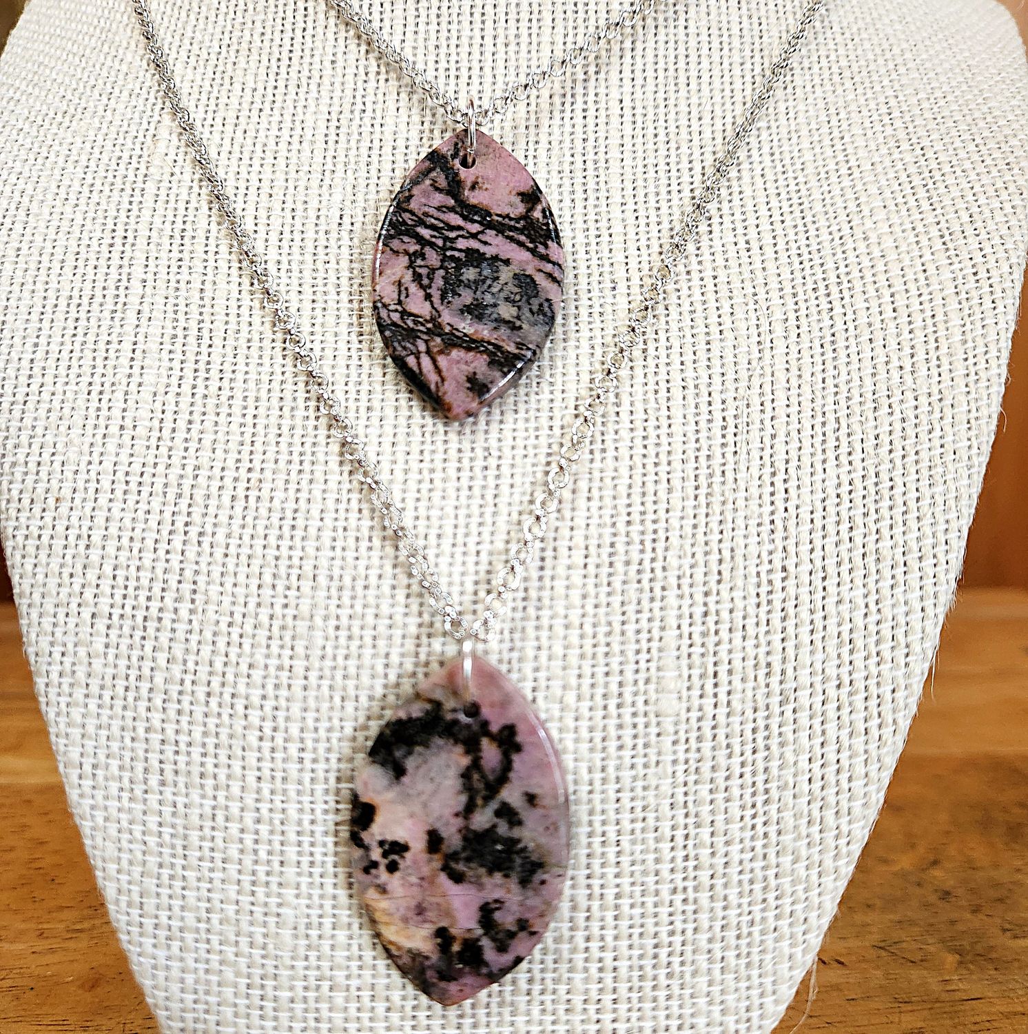 Pink Rhodonite Marquise Pendants