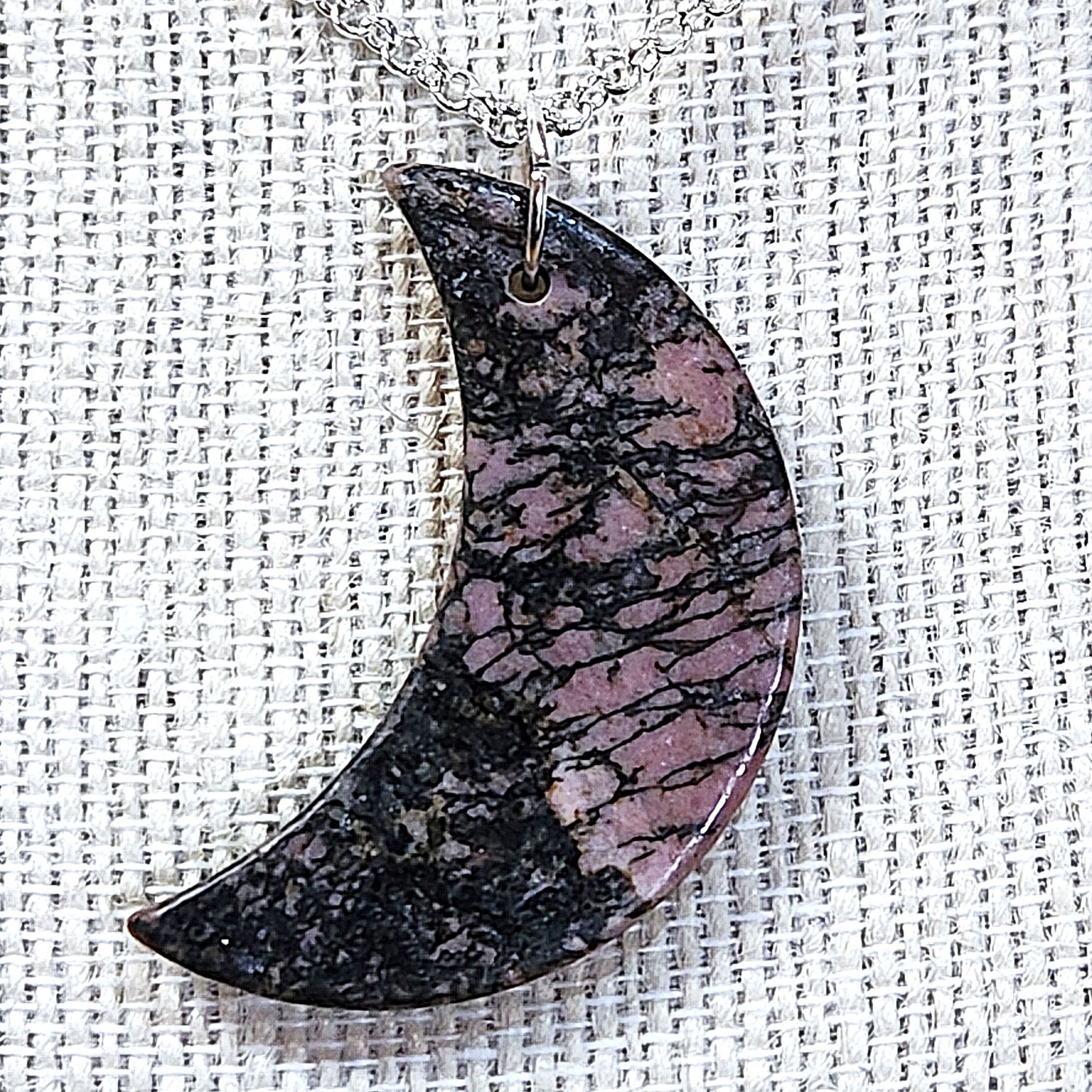 Pink Rhodonite Moon Pendant