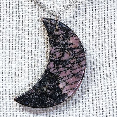 Pink Rhodonite Moon Pendant