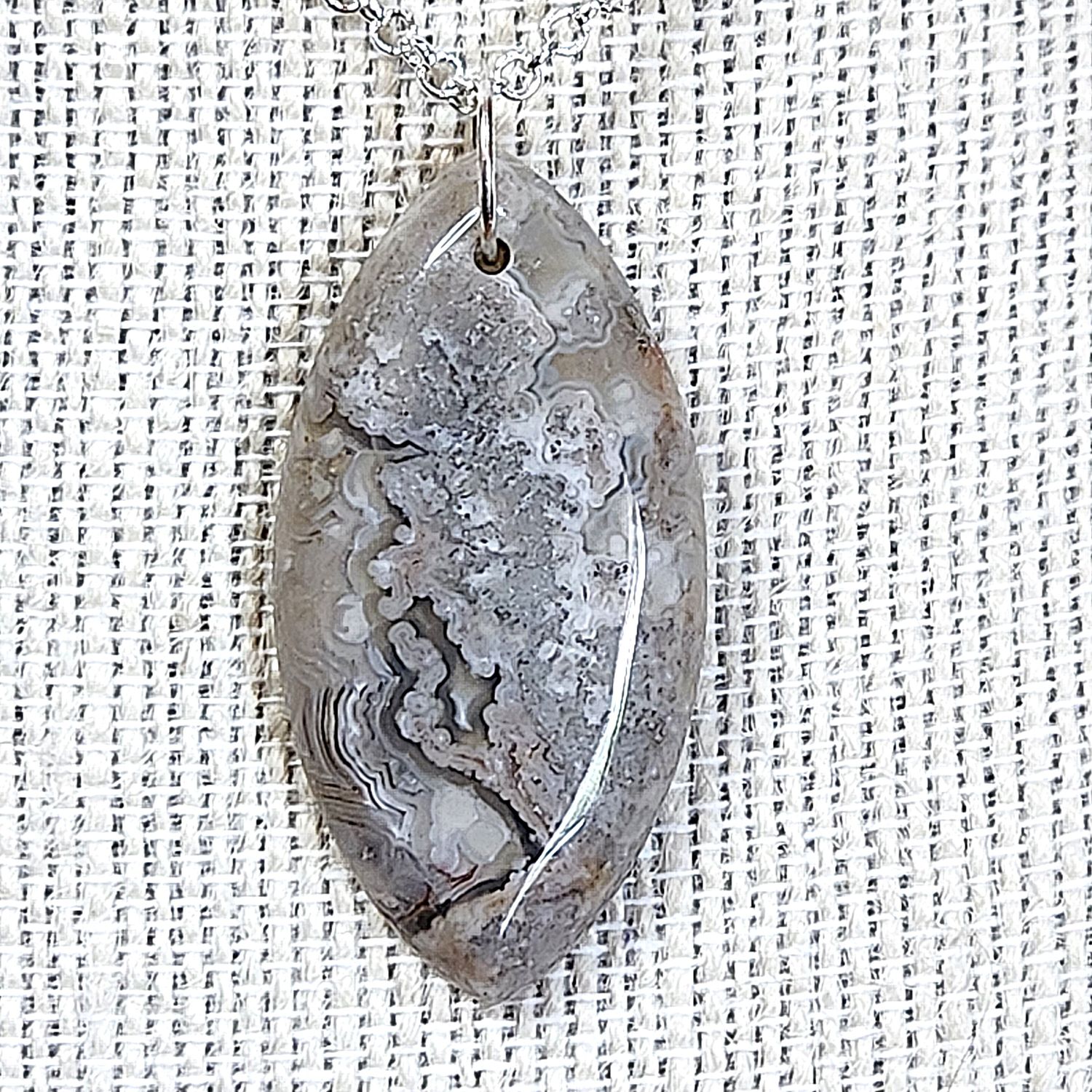 White Mexican Crazy Lace Marquise Pendant