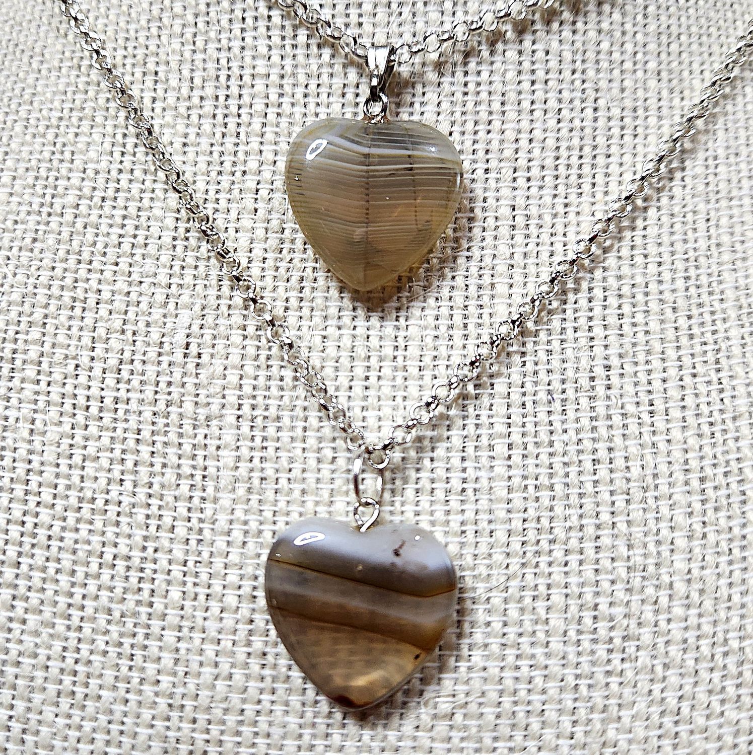 White Banded Agate Heart Pendants