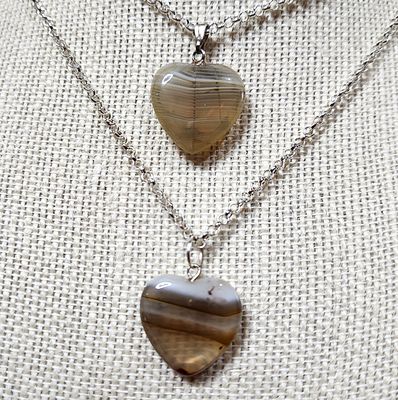 White Banded Agate Heart Pendants