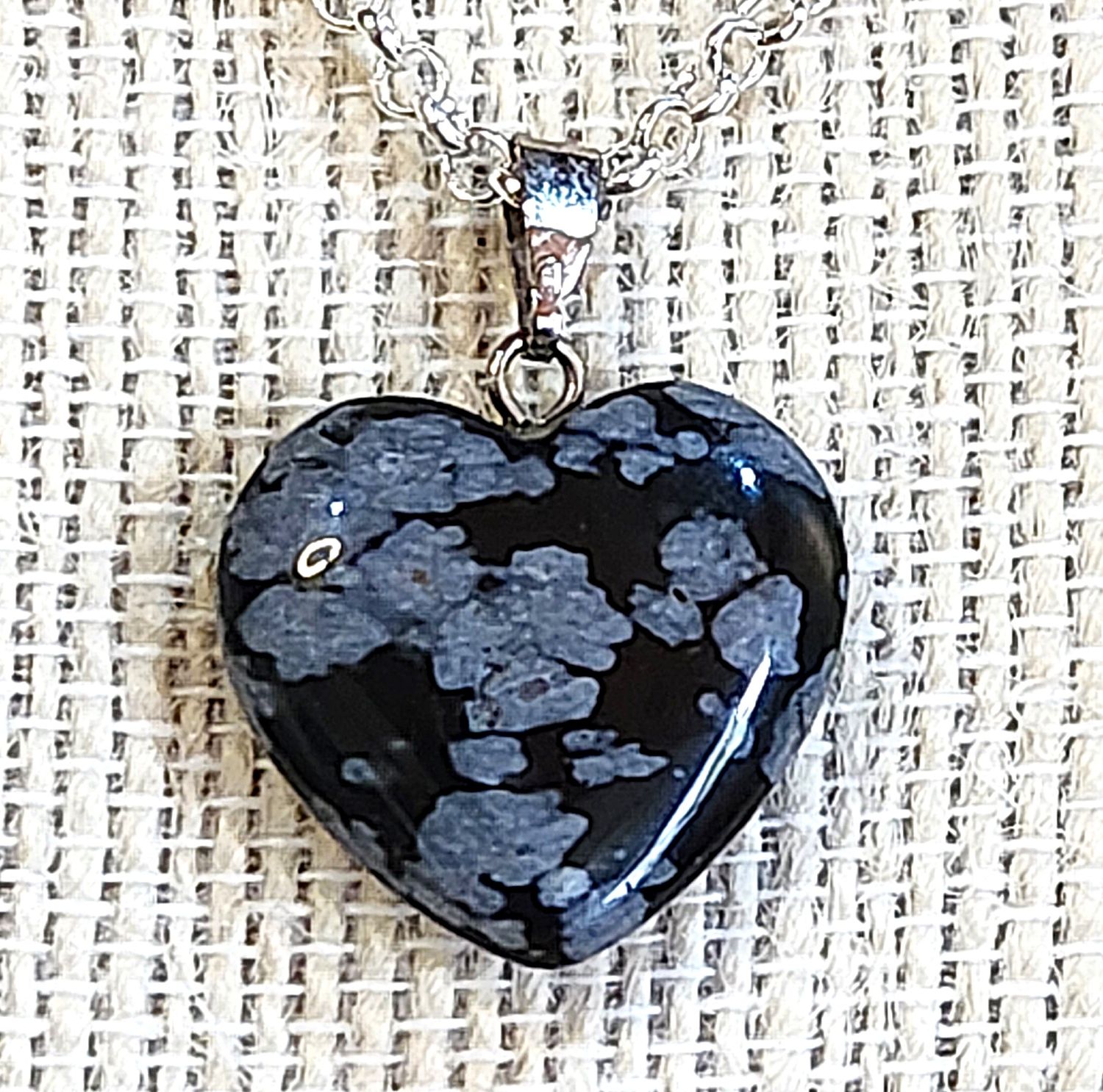 Snowflake Obsidian Heart Pendant