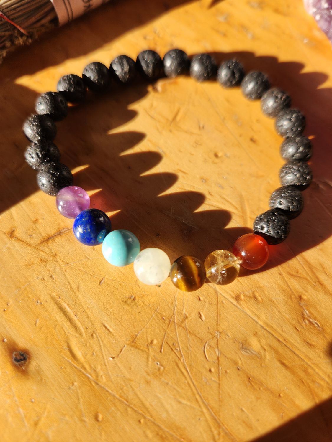 Crystal Chakra Lava Bead Bracelet