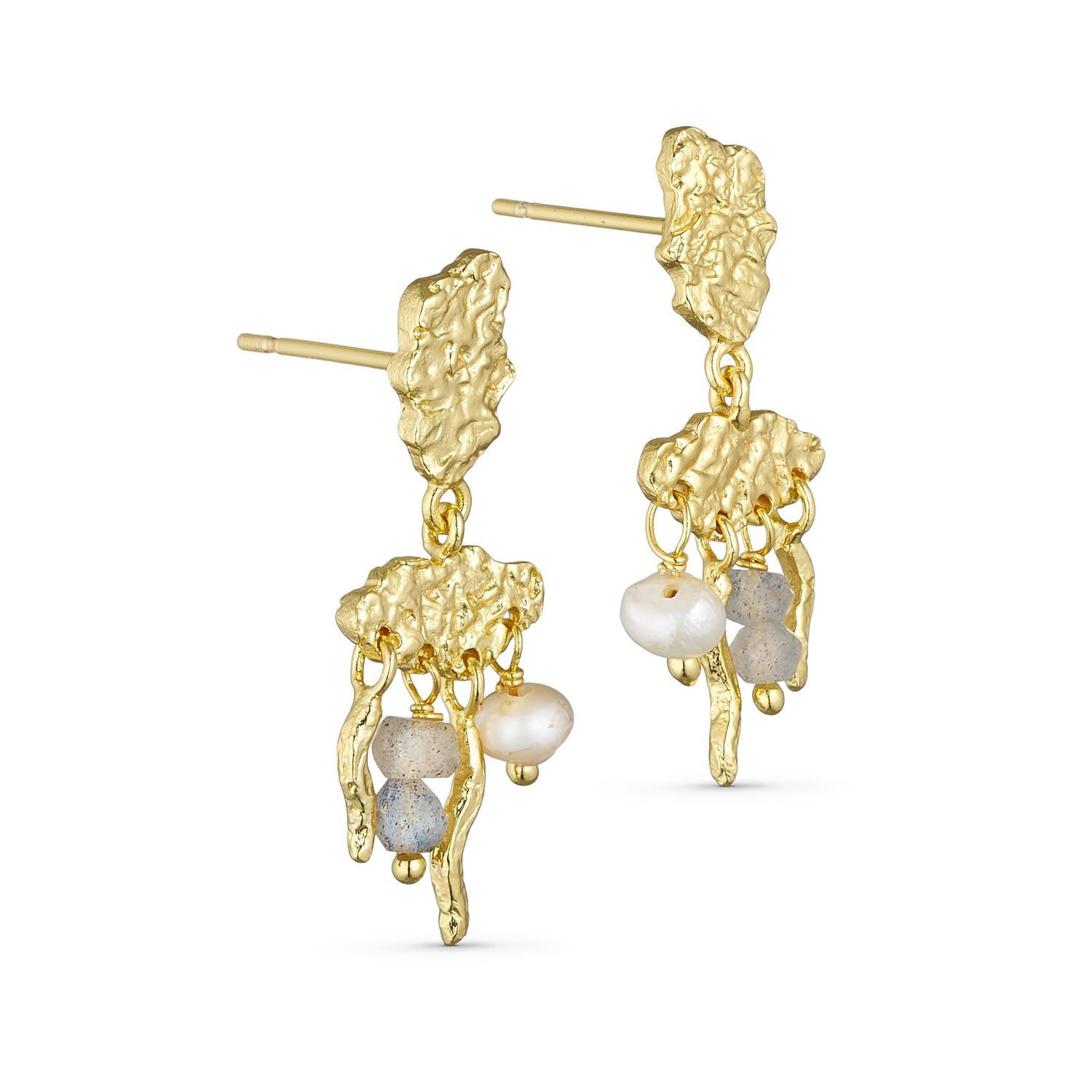 Oorbellen Labradorite&amp;Pearl | Gold Plated
