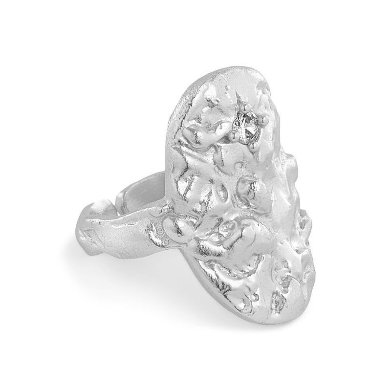 Ring Oval Foil Zircon - Silver Plated