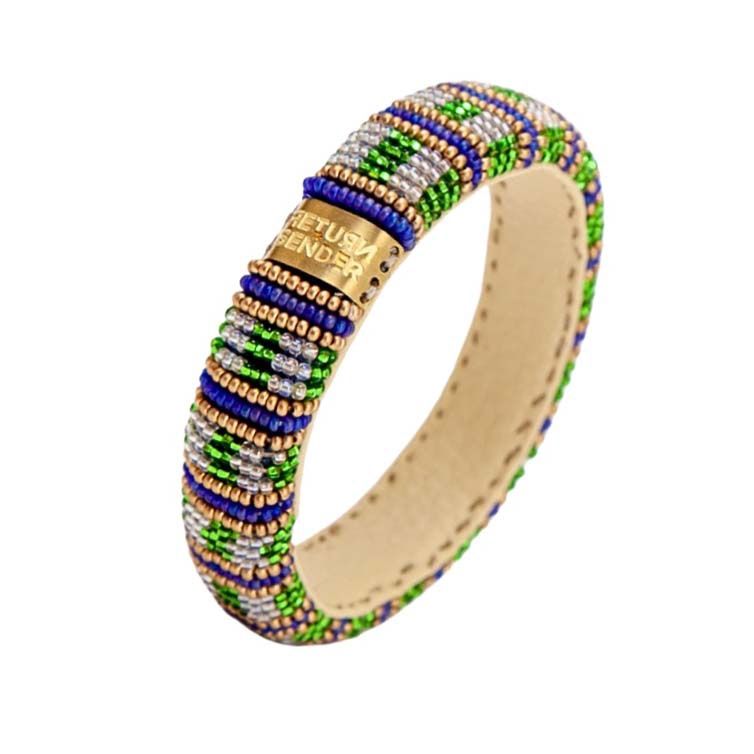 Beaded Bracelet Slim | Striped Blue&amp;Green