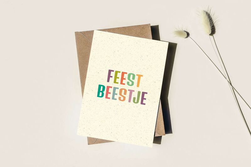 Wenskaart &quot;Feestbeestje&quot;