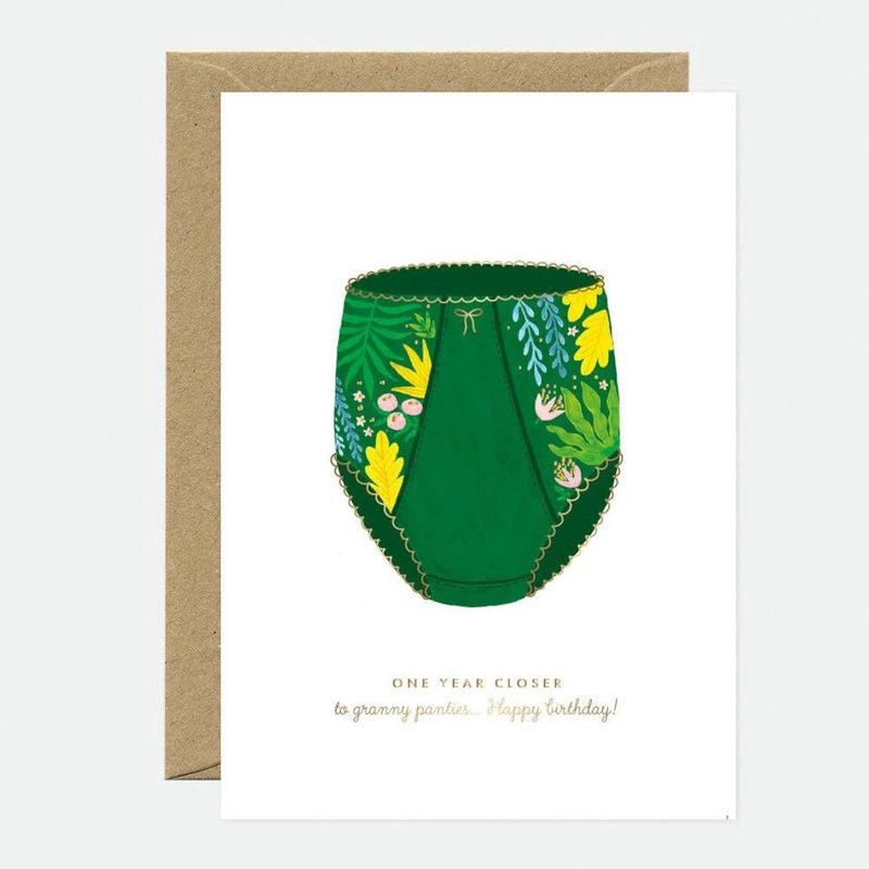 Wenskaart Gold Granny Panties