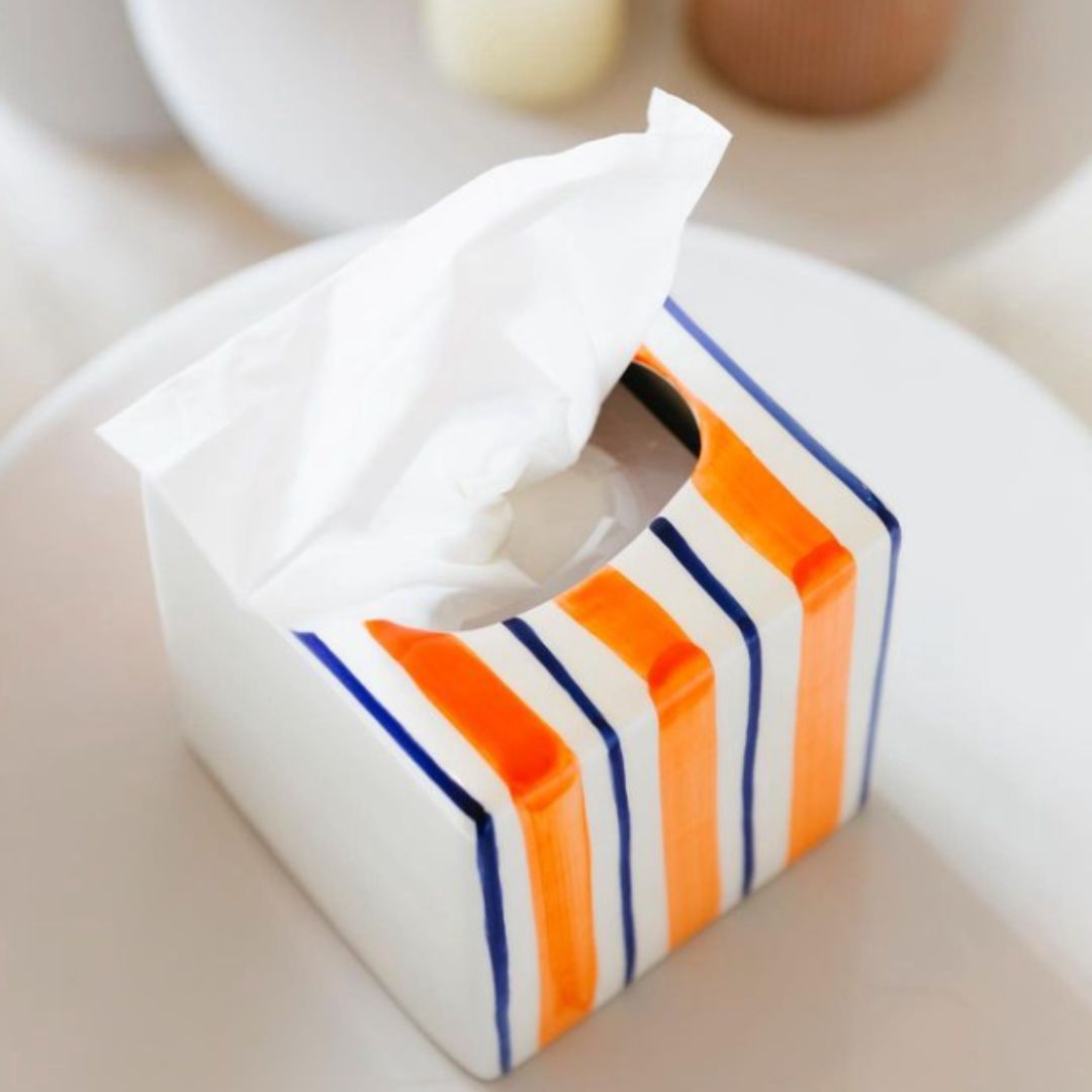 Tissue box Orange &amp; Blue Stripes