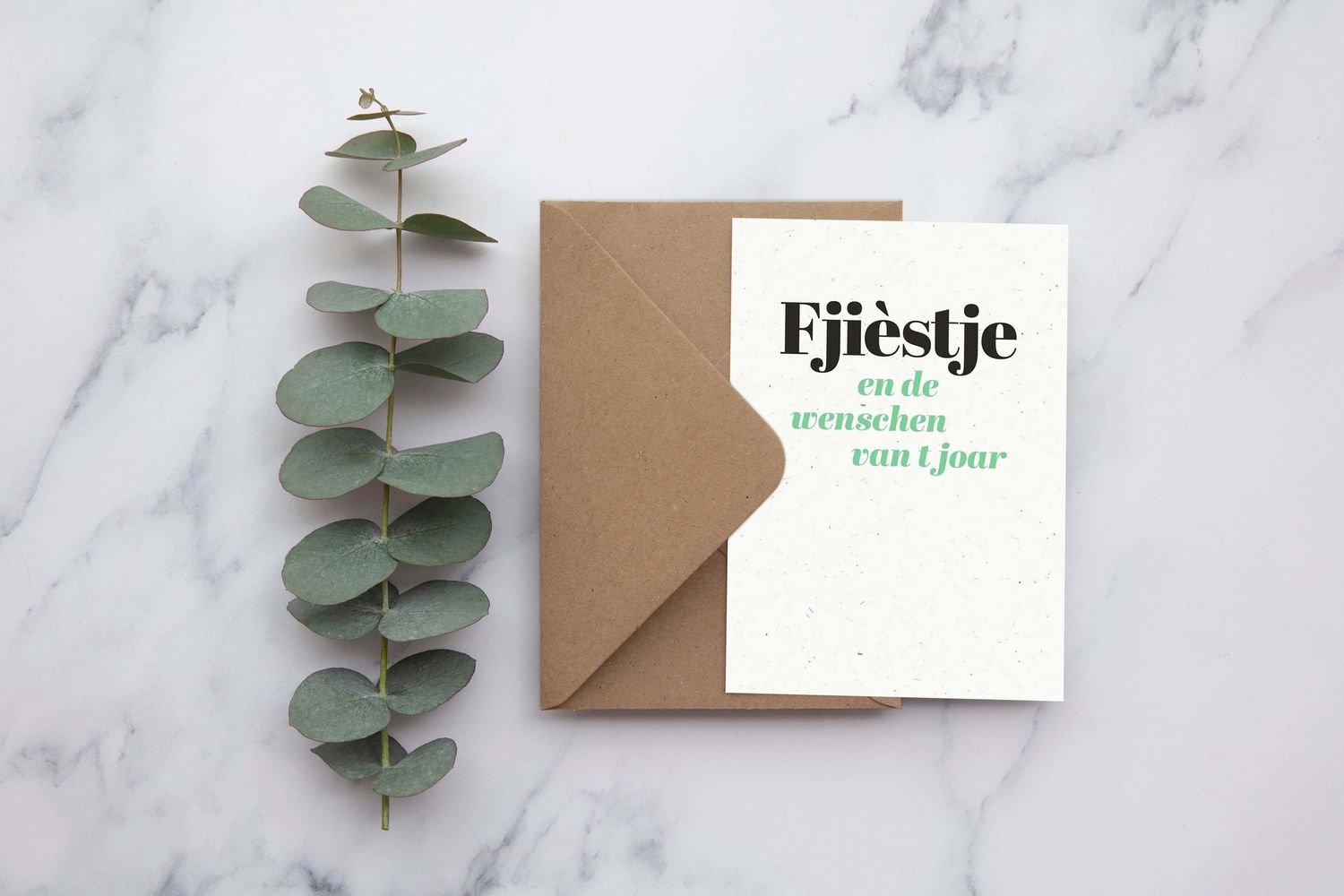 Wenskaart &quot;Fjièstje en de wenschen van &#39;t joar&quot;