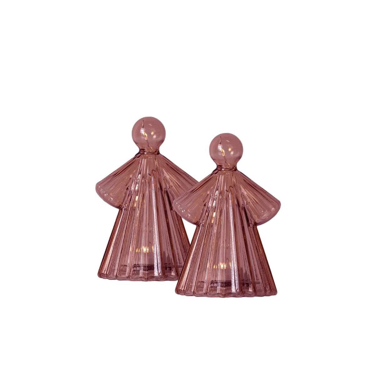 Angels Alberte S | Set van 2 glazen kerstengelen met ledlichtjes