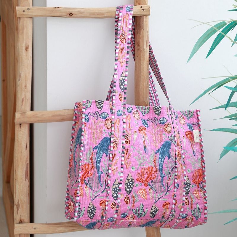 Blockprint Schoudertas Sealife Pink