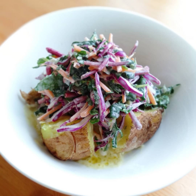 Kaleslaw Baked Potato with Crumbled Feta Recipe