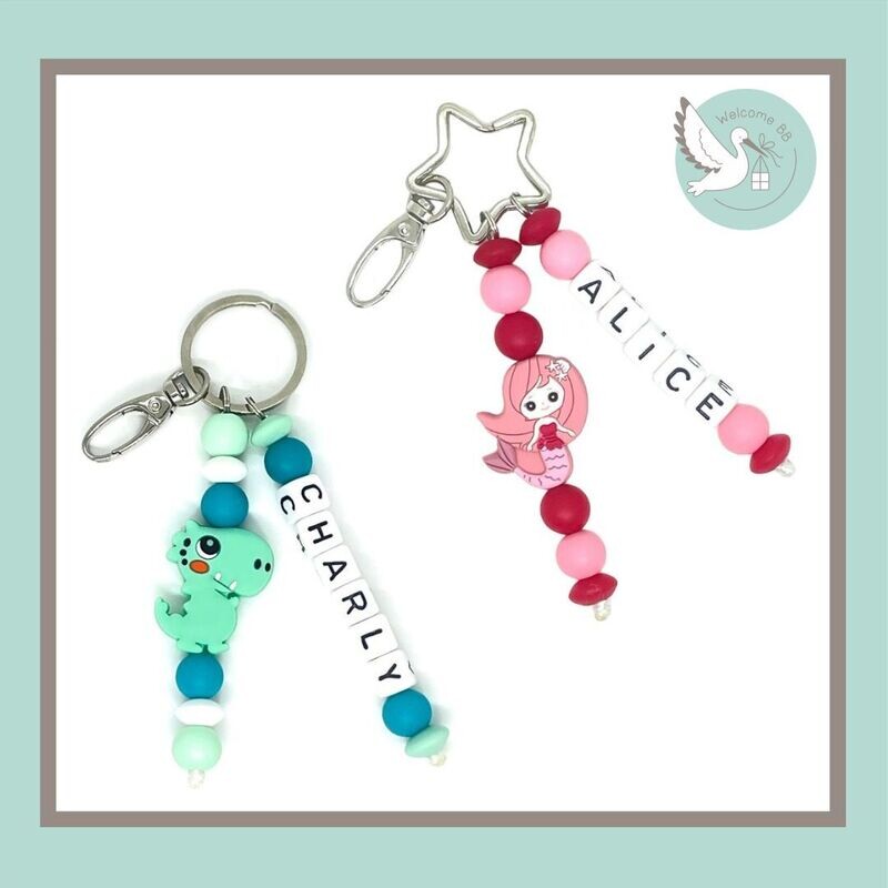 Porte-clés à motif (prénom et/ou téléphone)