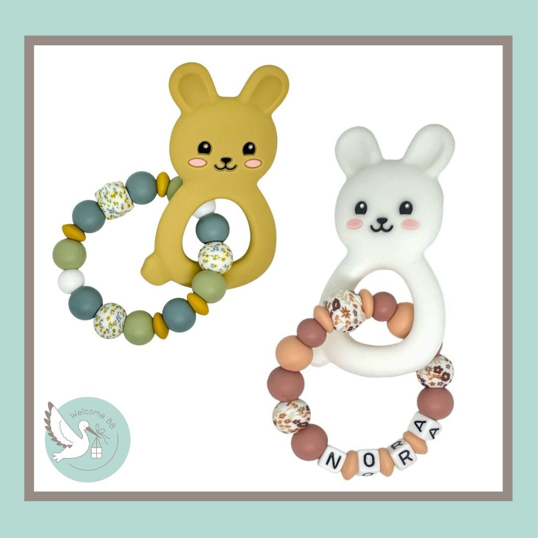 Anneau de dentition : Lapin fleuri