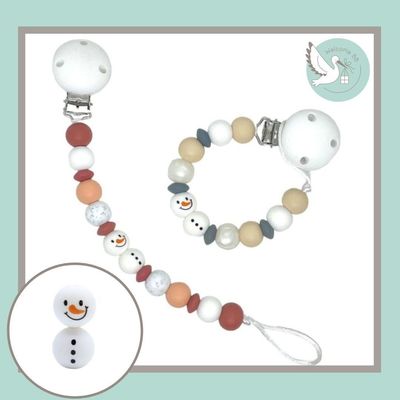 Attache-tétine personnalisée : BONHOMME DE NEIGE Attache-tétine personnalisée : BONHOMME DE NEIGE