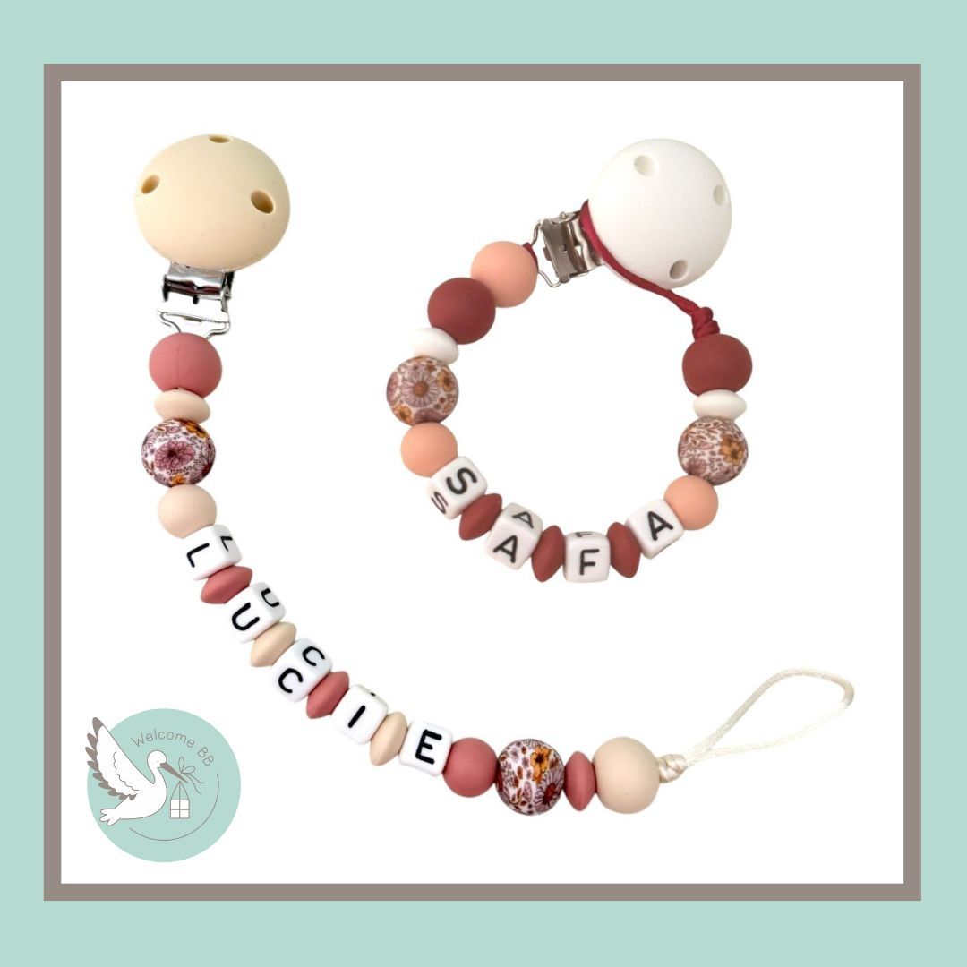 Attache-tétine personnalisée : FLEUR VINTAGE Attache-tétine personnalisée : FLEUR VINTAGE