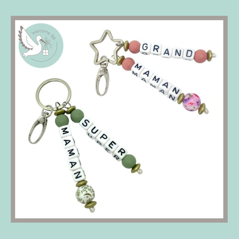 Porte-clés à texte : avec perle spéciale