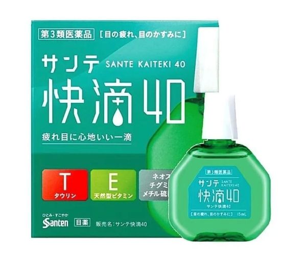 Освежающие капли для глаз Sante Kaiteki 40, для борьбы с возрастными изменениями и активации функций зрения / Япония / 12 мл. Срок до 06.2025 г.