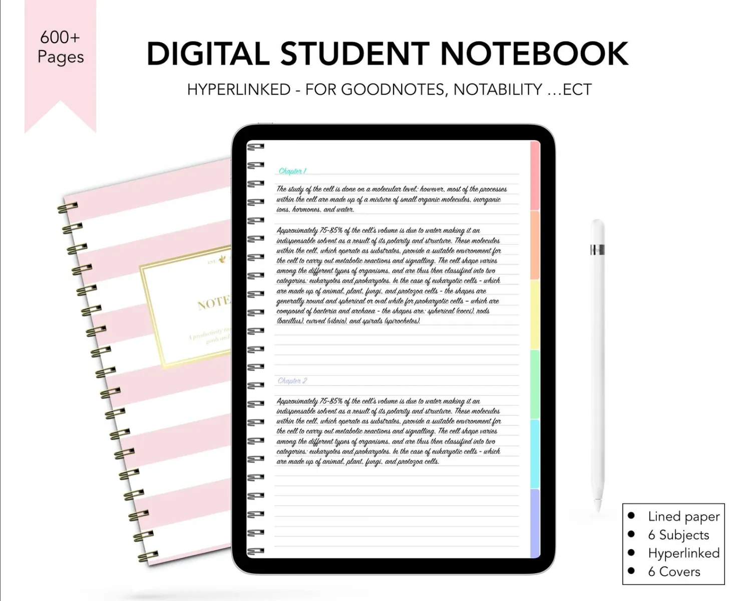 Digital Notebook | Student Notebook | 600+ Pages | Dividers For Subjects | Vertical