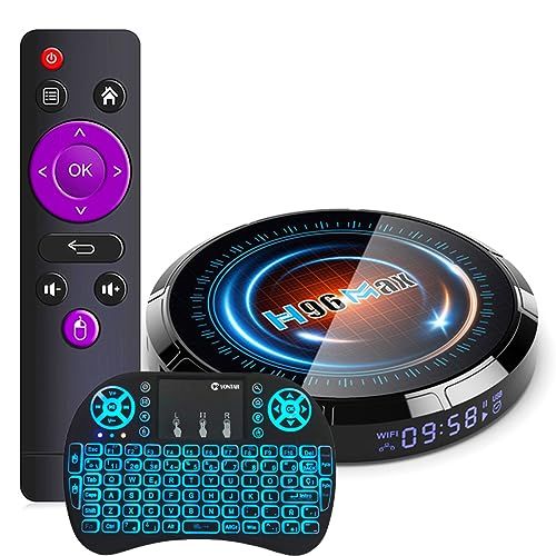 Android TV Box 12.0, H96MAX 4GB RAM 64GB ROM  with FREE Life time over 20000 Channels + Mini wireless  KB